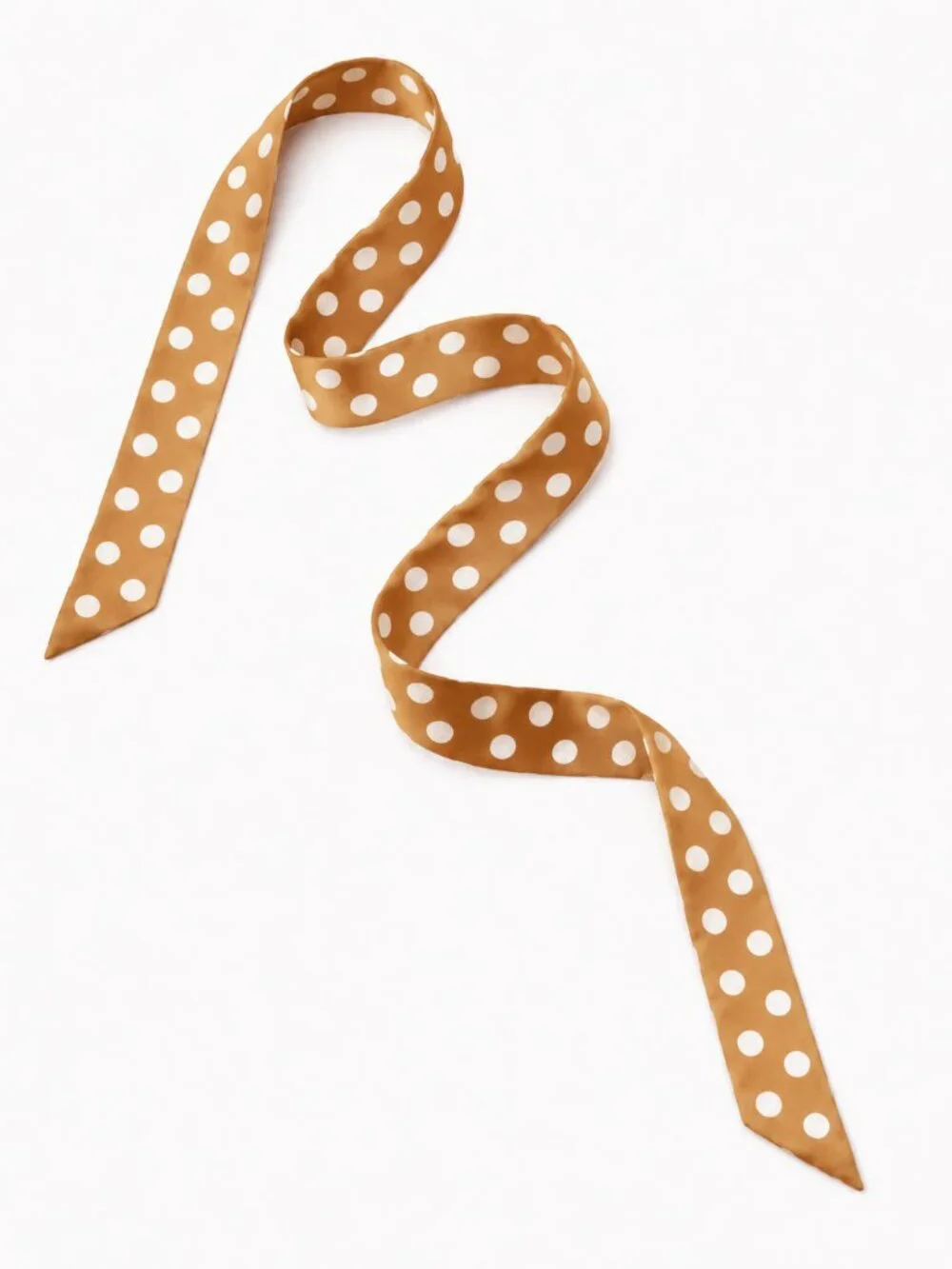 Caramel Polka Dot Satin Skinny Scarf Hair Bag Neck Accessory